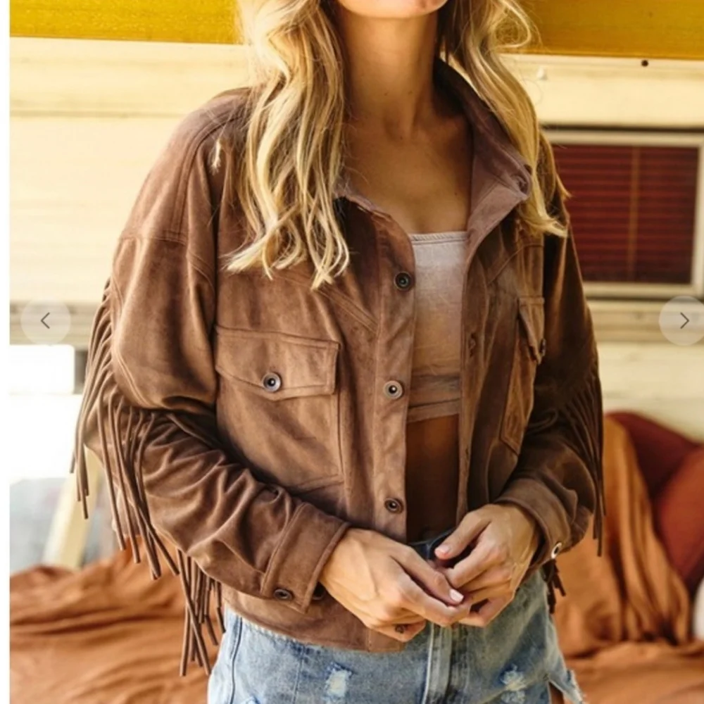 #31 FRINGE VIBES Faux Suede Fringe Jacket - Picture 2 of 7